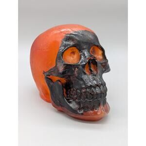Heavy Epoxy Resin Light Up Halloween Realistic Sized Skull Orange Black